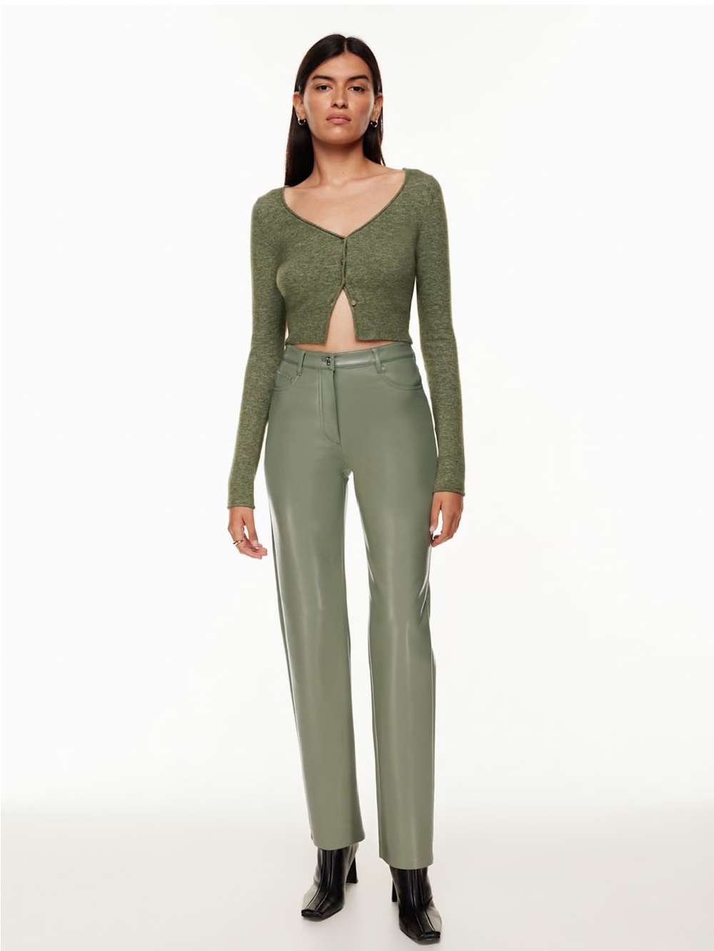 Aritzia Wilfred Free The Melina Green Faux Leather Highrise Pants Size 4